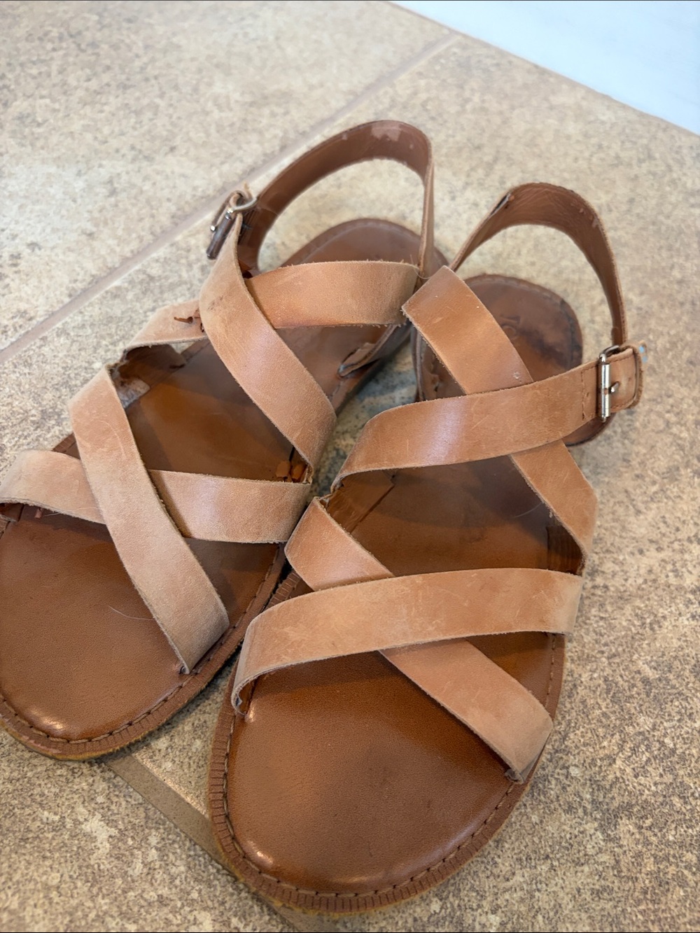 Toms Brown Leather Strappy Women's Sandals